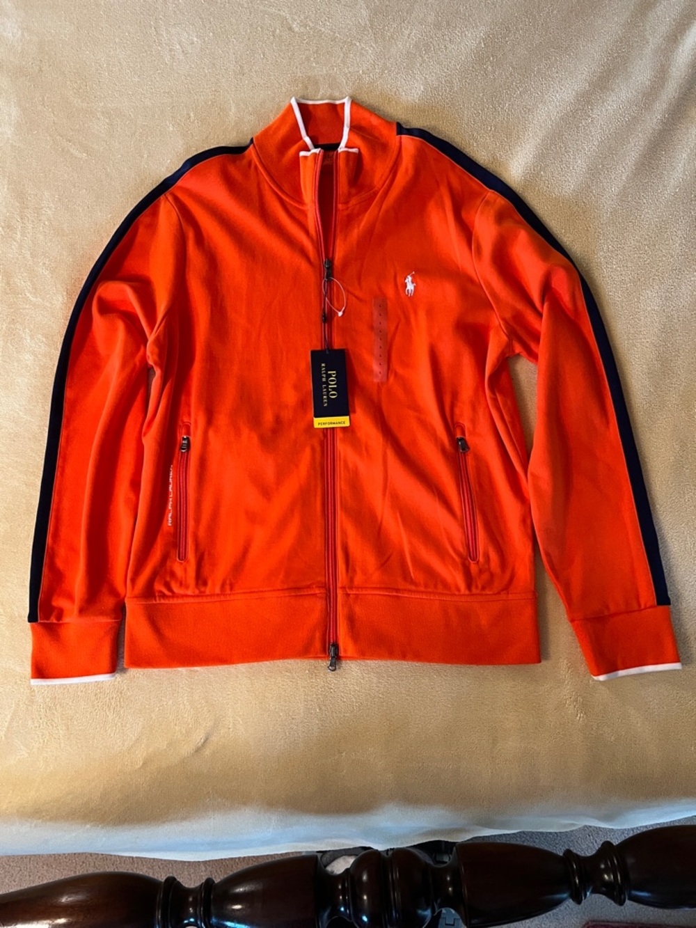 Polo by Ralph Lauren Orange Full-Zip Track Jacket with Navy Stripes